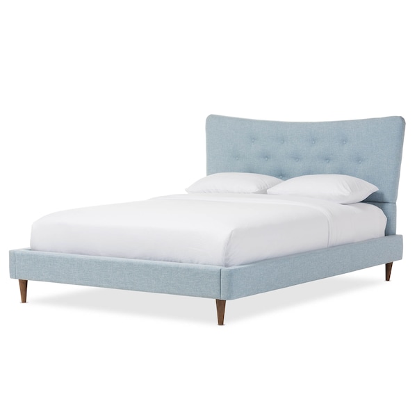 Baxton Studio Hannah Mid-Century Modern Sky Blue Queen Size Platform Bed 125-7007 - main